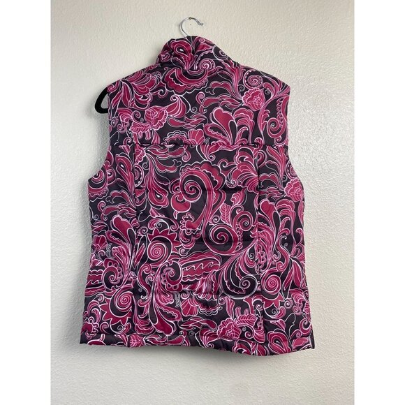 Athleta‎ Down Filled Puffer Vest Coat Womens size Large Paisley Boho Pink Winter - Picture 2 of 11